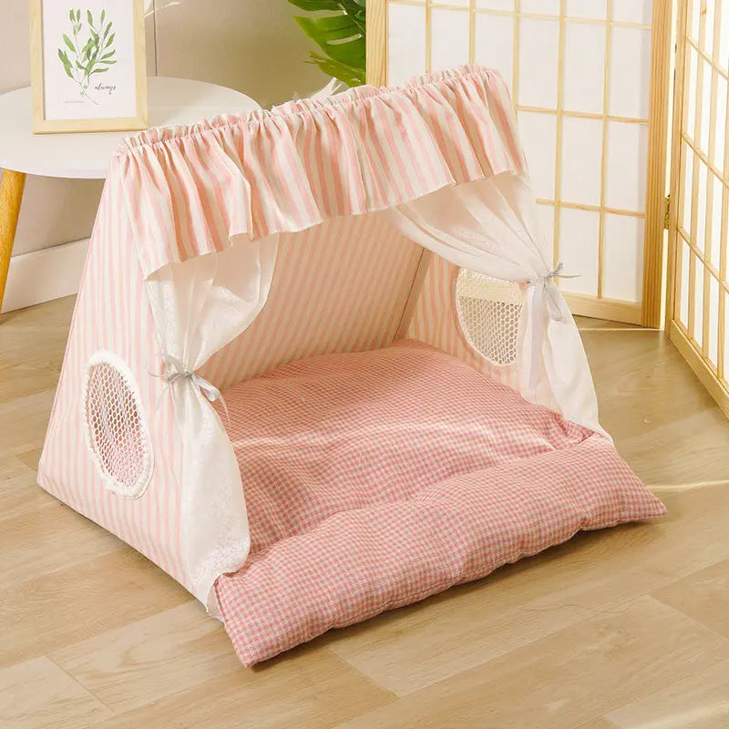 Cozy Cat Tent Bed for Small Medium Cats Dogs Washable Semi Enclosed Pet House Cute Plush Cave for Summer Fall Winter Spring