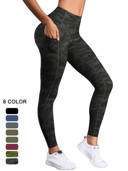 Women'S Solid High Waist Pocket Sports Leggings, Sporty Comfy Breathable Skinny Pants for Yoga Gym Workout, Ladies Sportswear for All Seasons