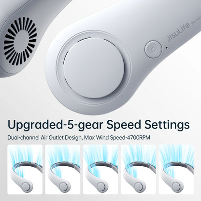 Portable Neck Fan, Rechargeable Wearable Fan, Hands-Free Cooling Fan, Quiet 25Db, 5 Speeds, 16H Battery Life, Essential for Indoor/Outdoor, Gift for Women, Men - White