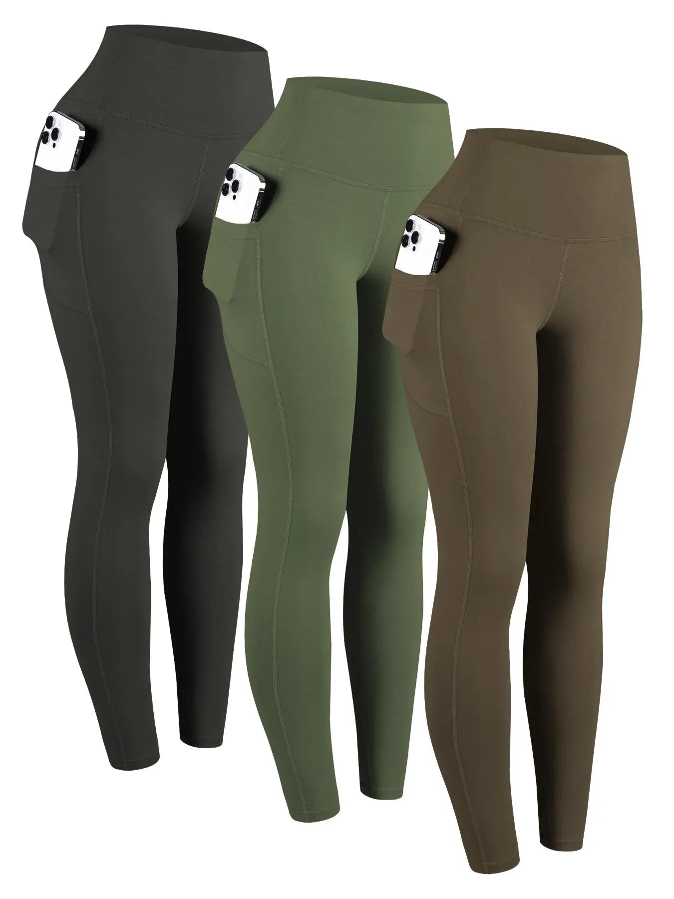 Women'S Solid High Waist Pocket Sports Leggings, Sporty Comfy Breathable Skinny Pants for Yoga Gym Workout, Ladies Sportswear for All Seasons