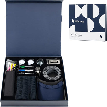 Golf Accessories Kit for Men Women, Golf Accessories Set W/Golf Balls, Golf Tees, Golf Towel, Golf Belt, Golf Hat, Divot Tool, Ball Marker, Storage Bag, Golf Gift Box for Golfers