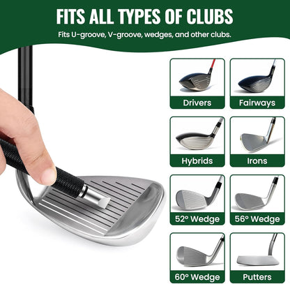 Golf Club Brush Cleaner with Golf Groove Sharpener Tool, 3 Replacement Brush Heads, 2 Retractable Clip，Golf Bag Golf Accessories for Men, Golf Gifts, Golf Ball Cleaner, Golf Cleaning Kit, Golf Stuff