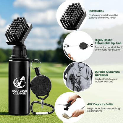 Golf Club Brush Cleaner with Golf Groove Sharpener Tool, 3 Replacement Brush Heads, 2 Retractable Clip，Golf Bag Golf Accessories for Men, Golf Gifts, Golf Ball Cleaner, Golf Cleaning Kit, Golf Stuff